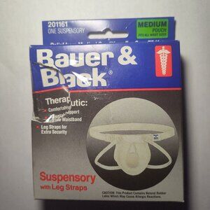 NEW/SEALED Bauer & Black Suspensory Leg Straps Cotton Adjustable Waistband M 0–2